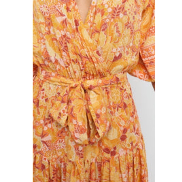 Petal & Pup Dresses Petal Pup Zesty Orange And Yellow Floral Mid Sleeve Tiered Maxi Dress